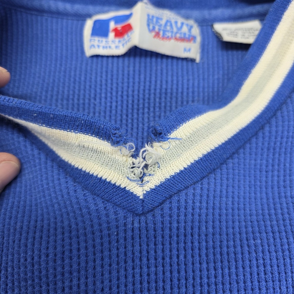 Vintage Russel Athletics Thermal LA Rams Crewneck Size Med Blue Distress Pockets - Picture 5 of 7